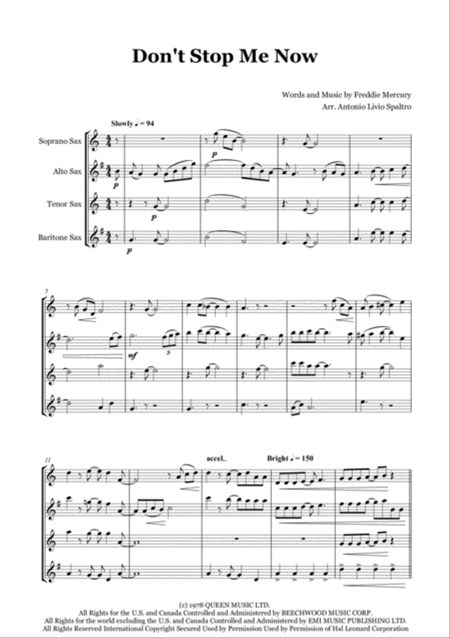 Don't Stop Me Now Woodwind Quartet scores gallery preview page 2