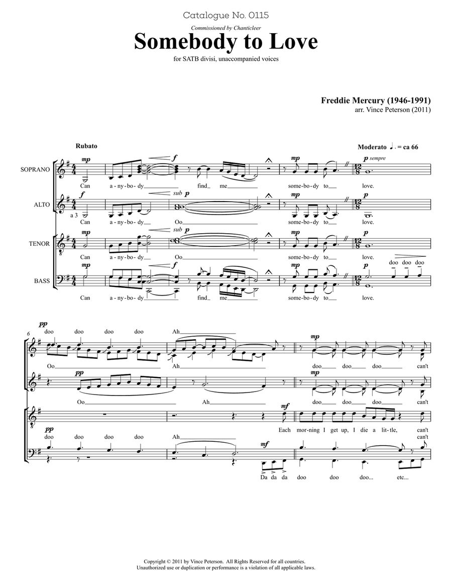 Somebody To Love 4-Part scores gallery preview page 3