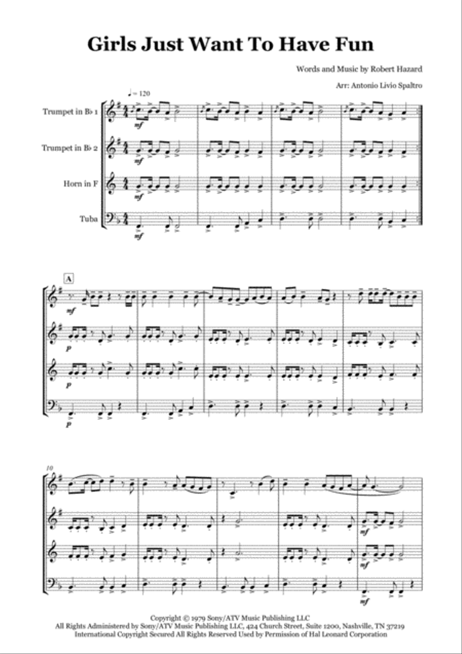 Girls Just Want To Have Fun Horn scores gallery preview page 2