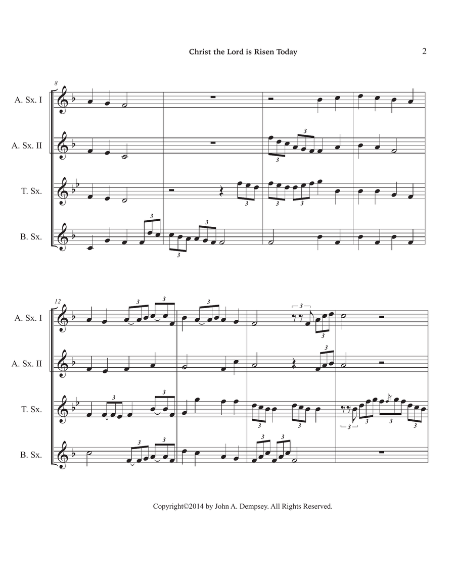 Christ the Lord is Risen Today (Sax Quartet: AATB) Saxophone Quartet scores gallery preview page 6