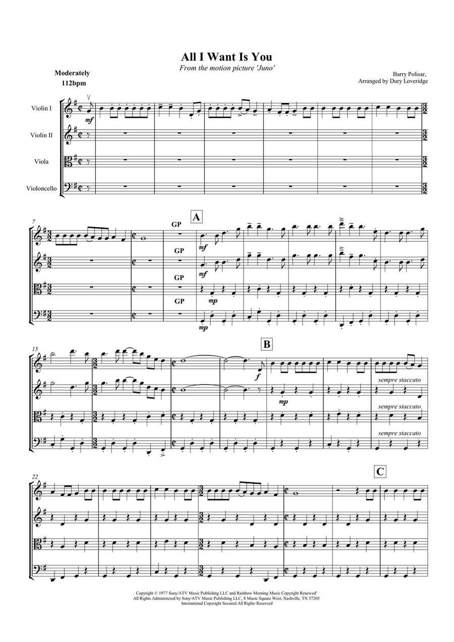All I Want Is You String Quartet scores gallery preview page 2