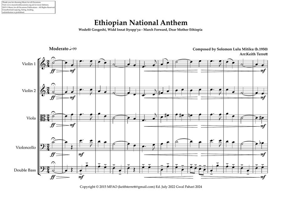 Ethiopian National Anthem for String Orchestra (MFAO World National Anthem Series) String Orchestra scores gallery preview page 2