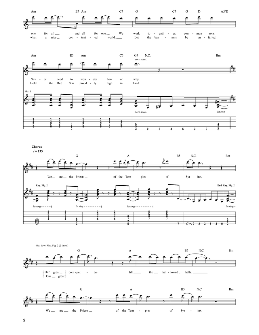 2112 - II. The Temples Of Syrinx Guitar Tablature scores gallery preview page 2
