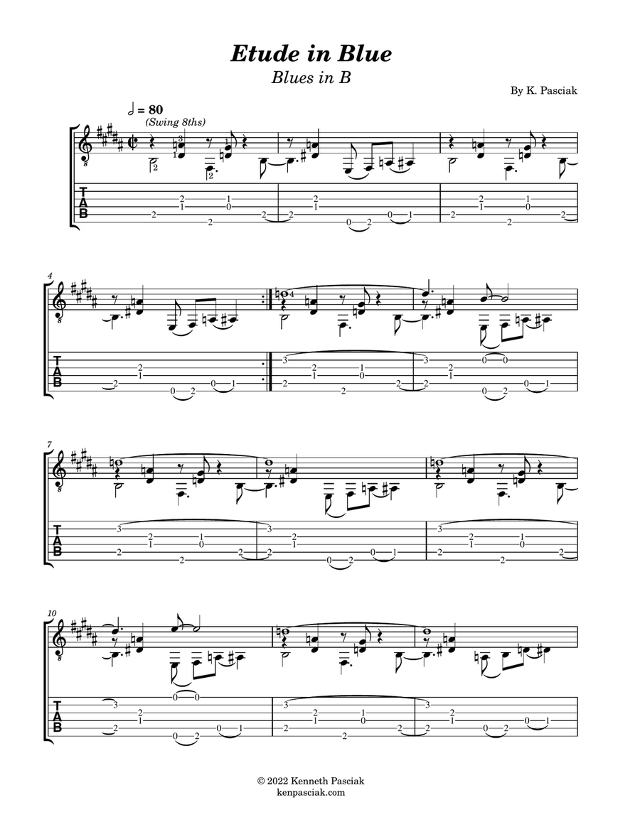 Etude in Blue - Blues in B (for Solo Guitar) Acoustic Guitar scores gallery preview page 2
