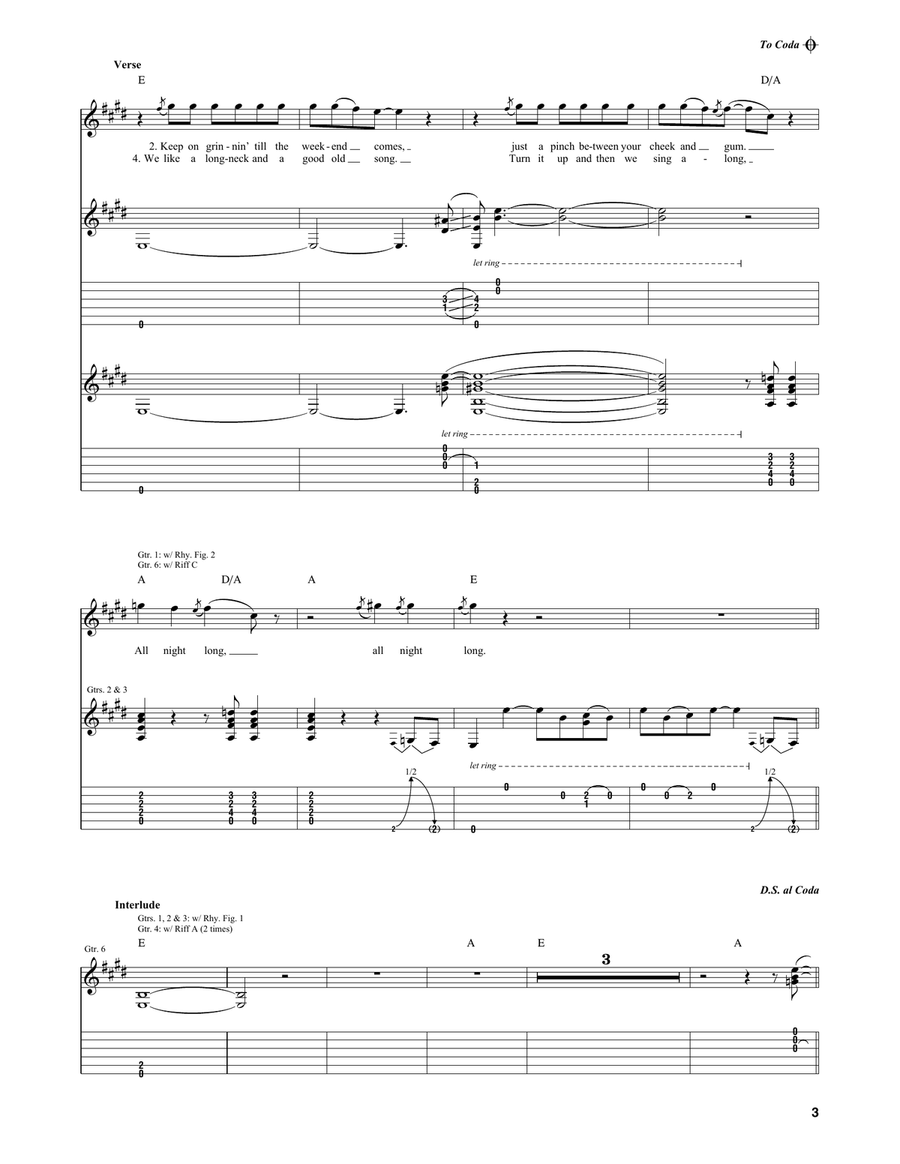 All Night Long All Night Long Guitar Tablature scores gallery preview page 3
