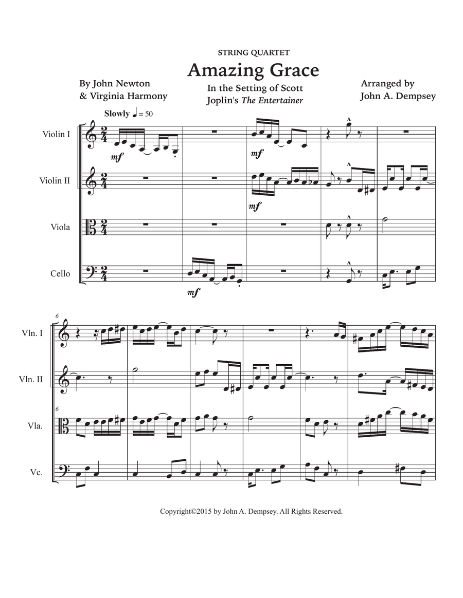 Amazing Grace / The Entertainer (String Quartet) String Quartet scores gallery preview page 5