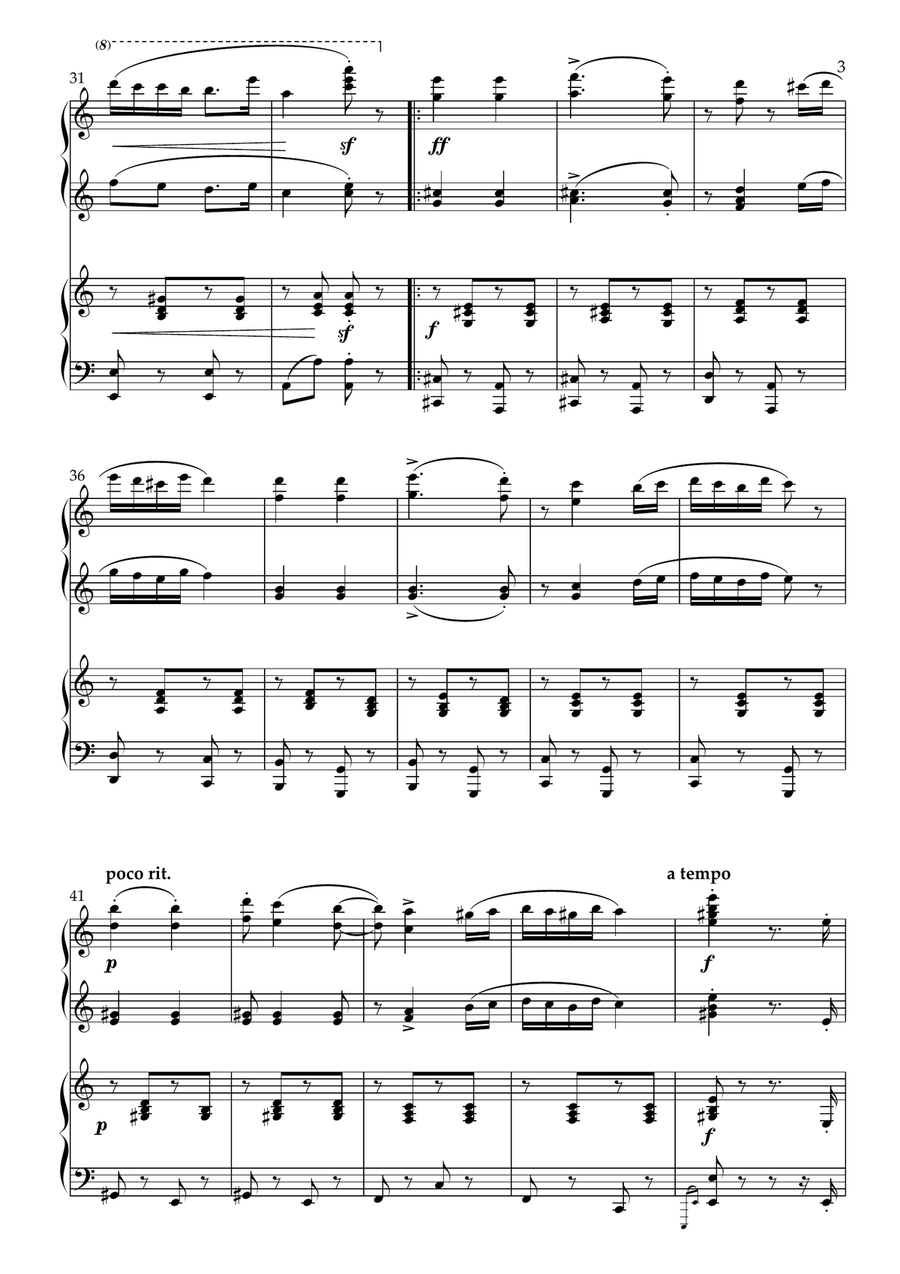 Brahms -Hungarian Dance No 5 - Piano 4 hands- Intermediate Piano Method scores gallery preview page 4