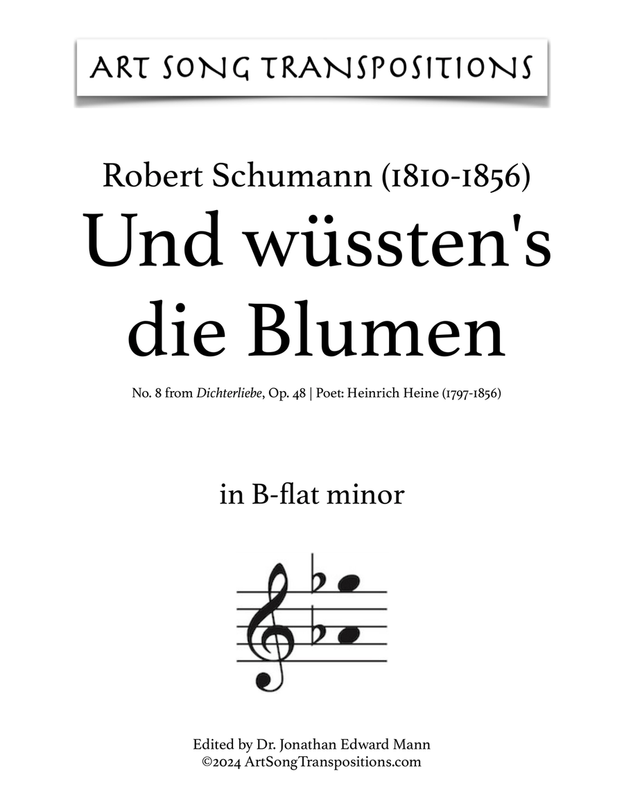 SCHUMANN: Und wüssten's die Blumen, die kleinen, Op. 48 no. 8 (transposed to B-flat minor) Piano, Vocal scores gallery preview page 1