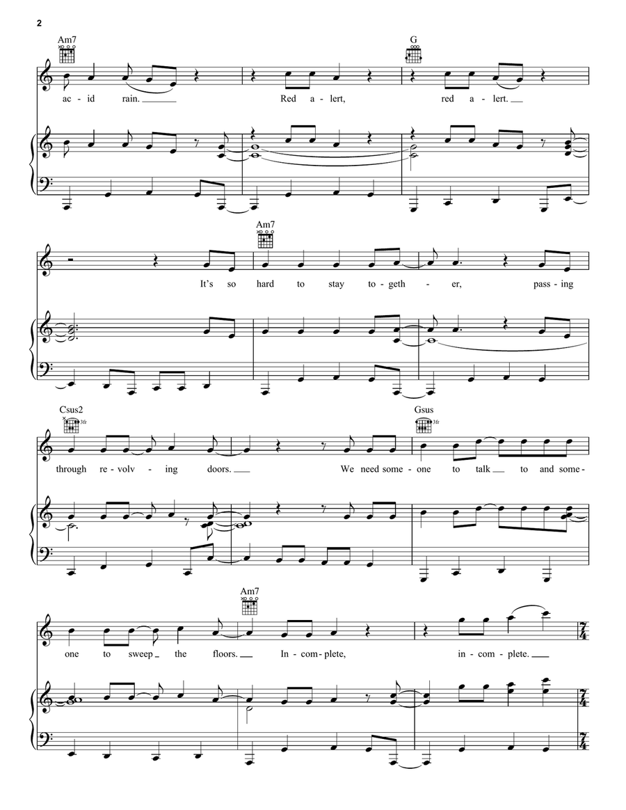 Distant Early Warning Distant Early Warning Piano, Vocal, Guitar scores gallery preview page 2