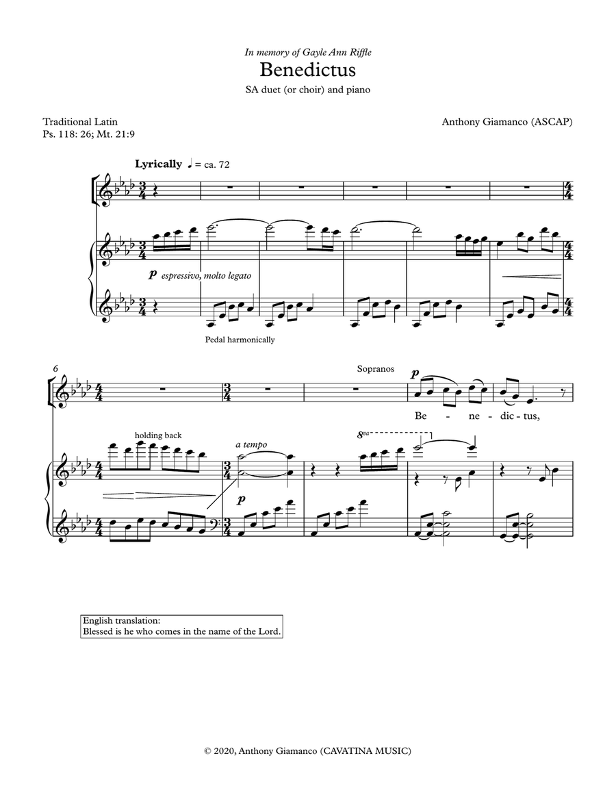 Benedictus (SA duet -or choir- and piano) SA scores gallery preview page 2