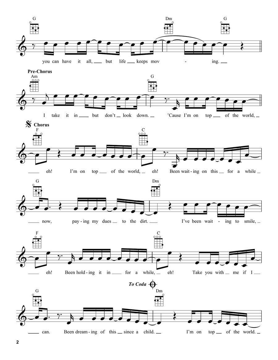 On Top Of The World On Top Of The World Ukulele scores gallery preview page 2