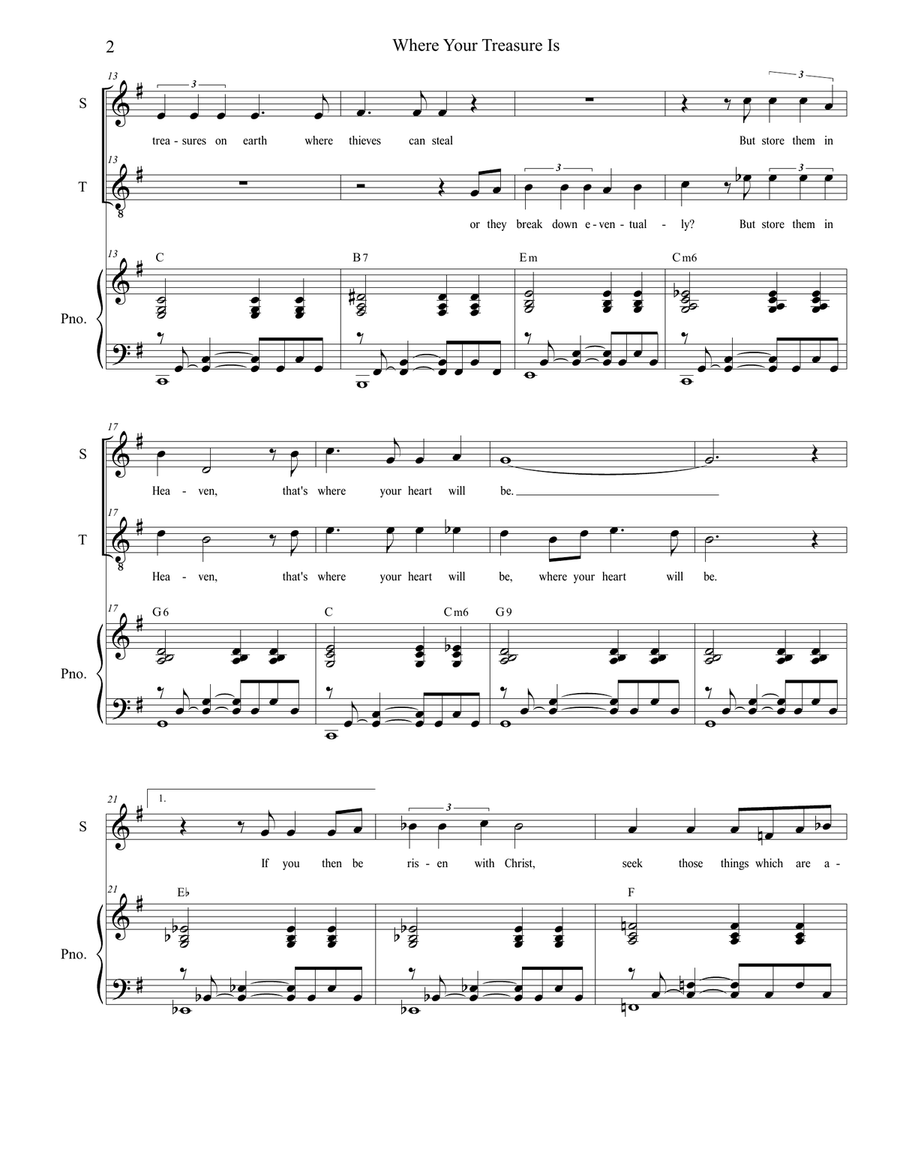 Where Your Treasure Is (Duet for Soprano and Tenor solo) Tenor Voice scores gallery preview page 2