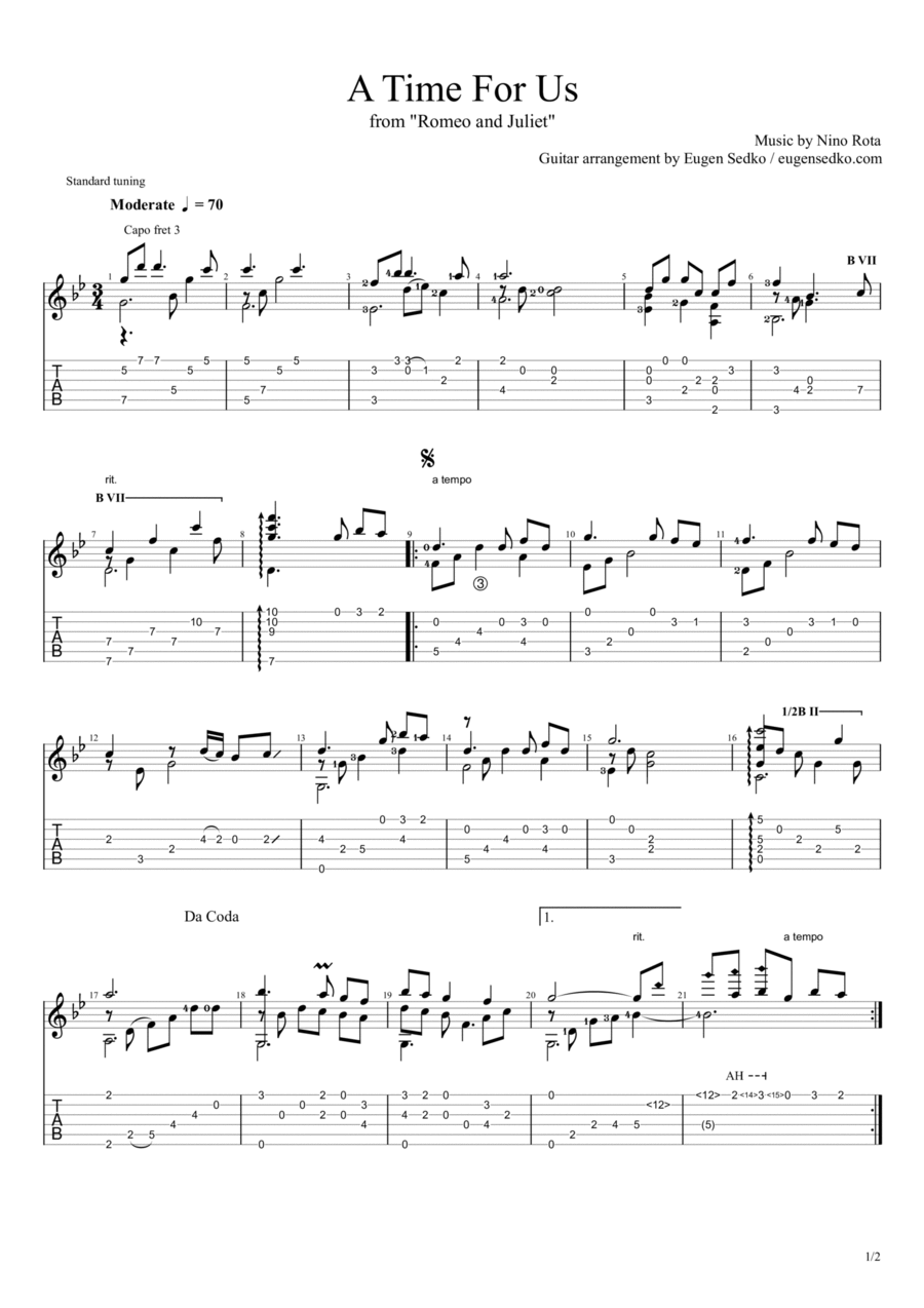 A Time For Us (love Theme) Classical Guitar scores gallery preview page 1