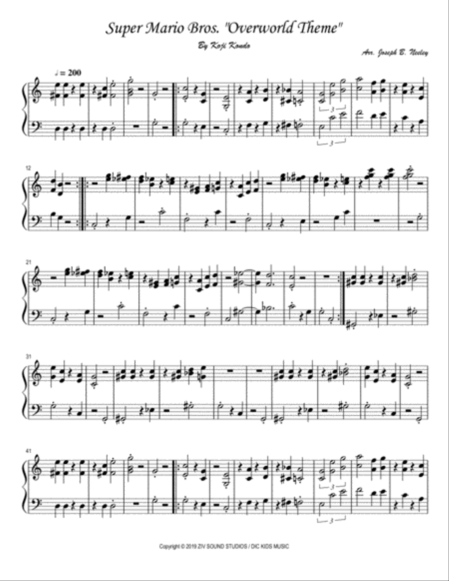 Super Mario Bros. Main Theme Easy Piano scores gallery preview page 1