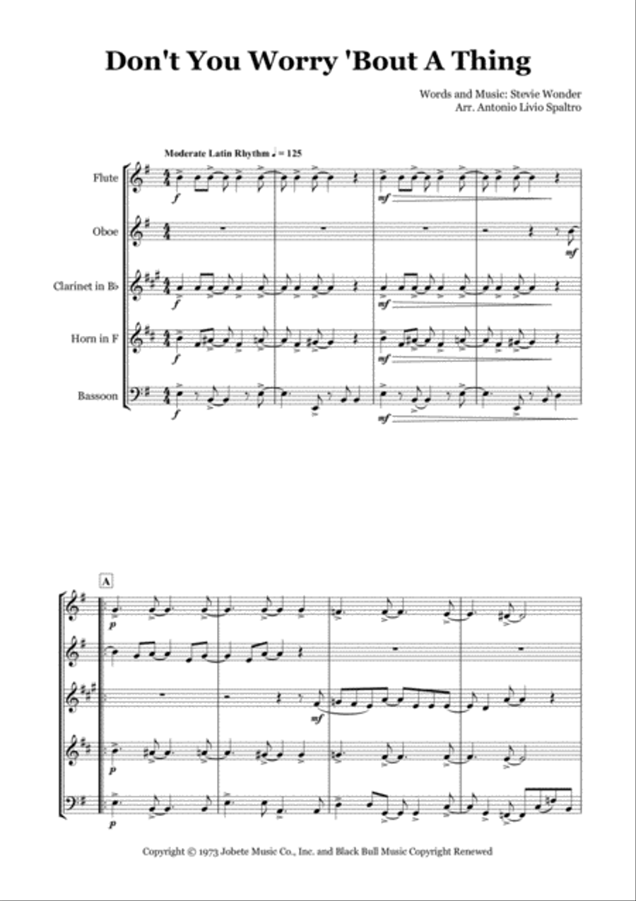 Don't You Worry 'bout A Thing Woodwind Quintet scores gallery preview page 3