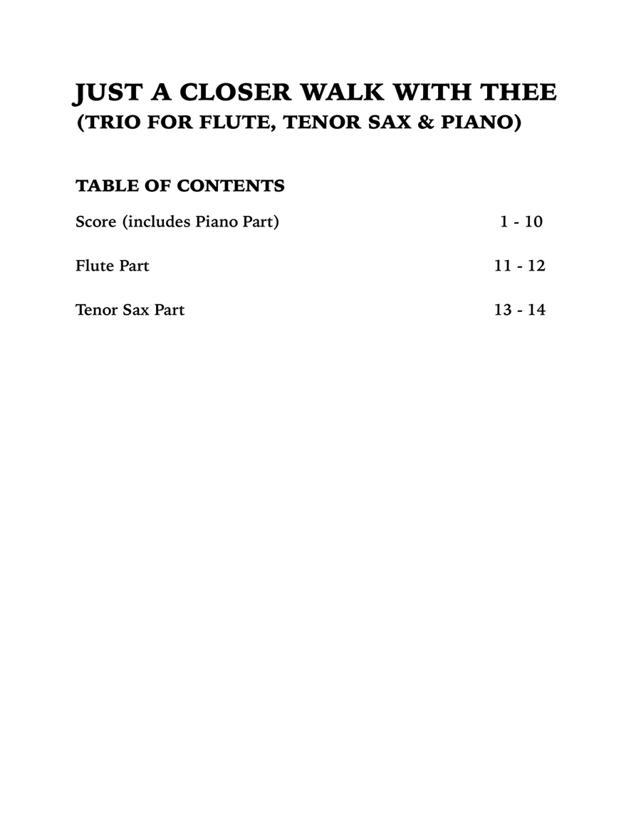 Just a Closer Walk with Thee / Solace (Trio for Flute, Tenor Sax and Piano) Small Ensemble scores gallery preview page 4