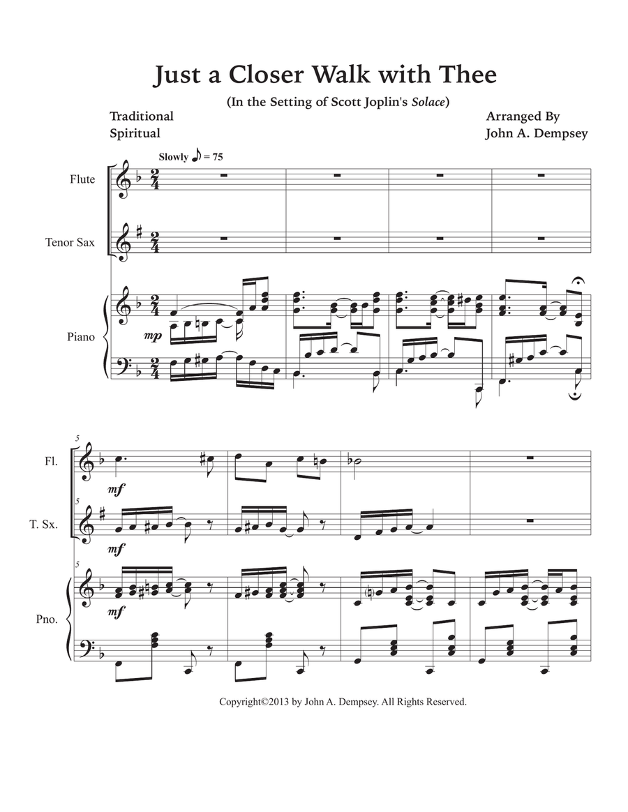 Just a Closer Walk with Thee / Solace (Trio for Flute, Tenor Sax and Piano) Small Ensemble scores gallery preview page 5