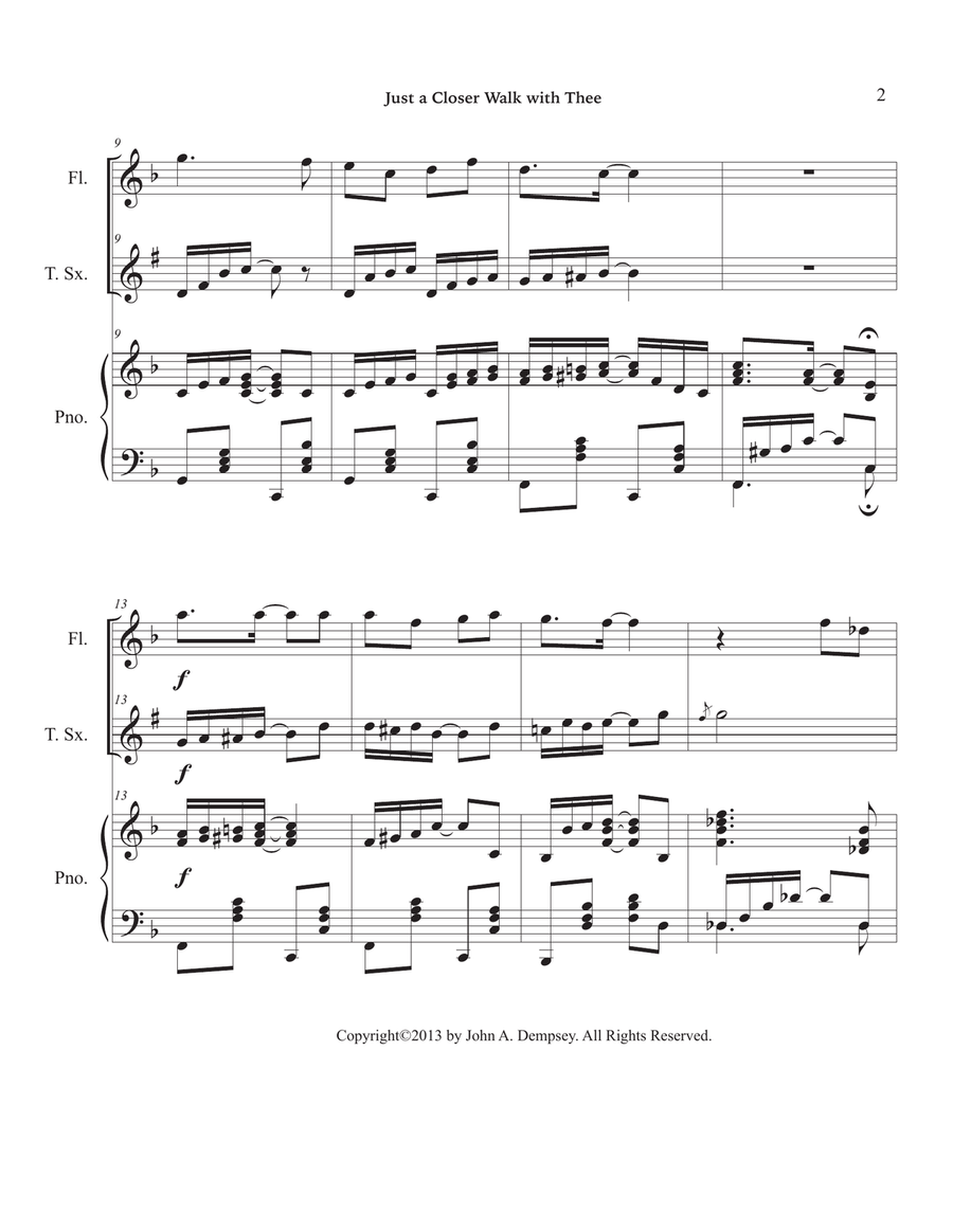 Just a Closer Walk with Thee / Solace (Trio for Flute, Tenor Sax and Piano) Small Ensemble scores gallery preview page 6