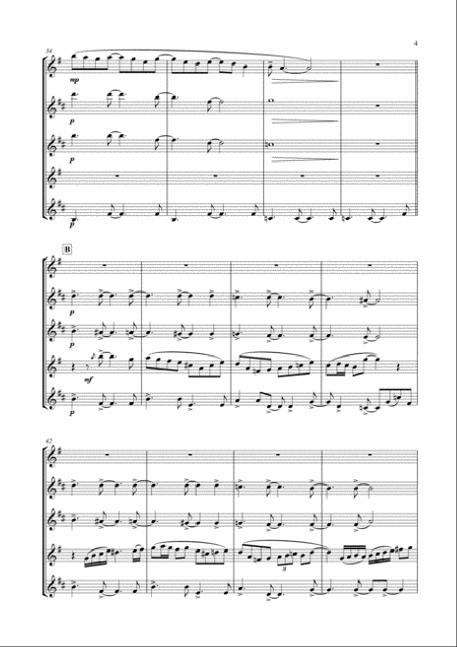 Don't You Worry 'bout A Thing Saxophone Quintet scores gallery preview page 6