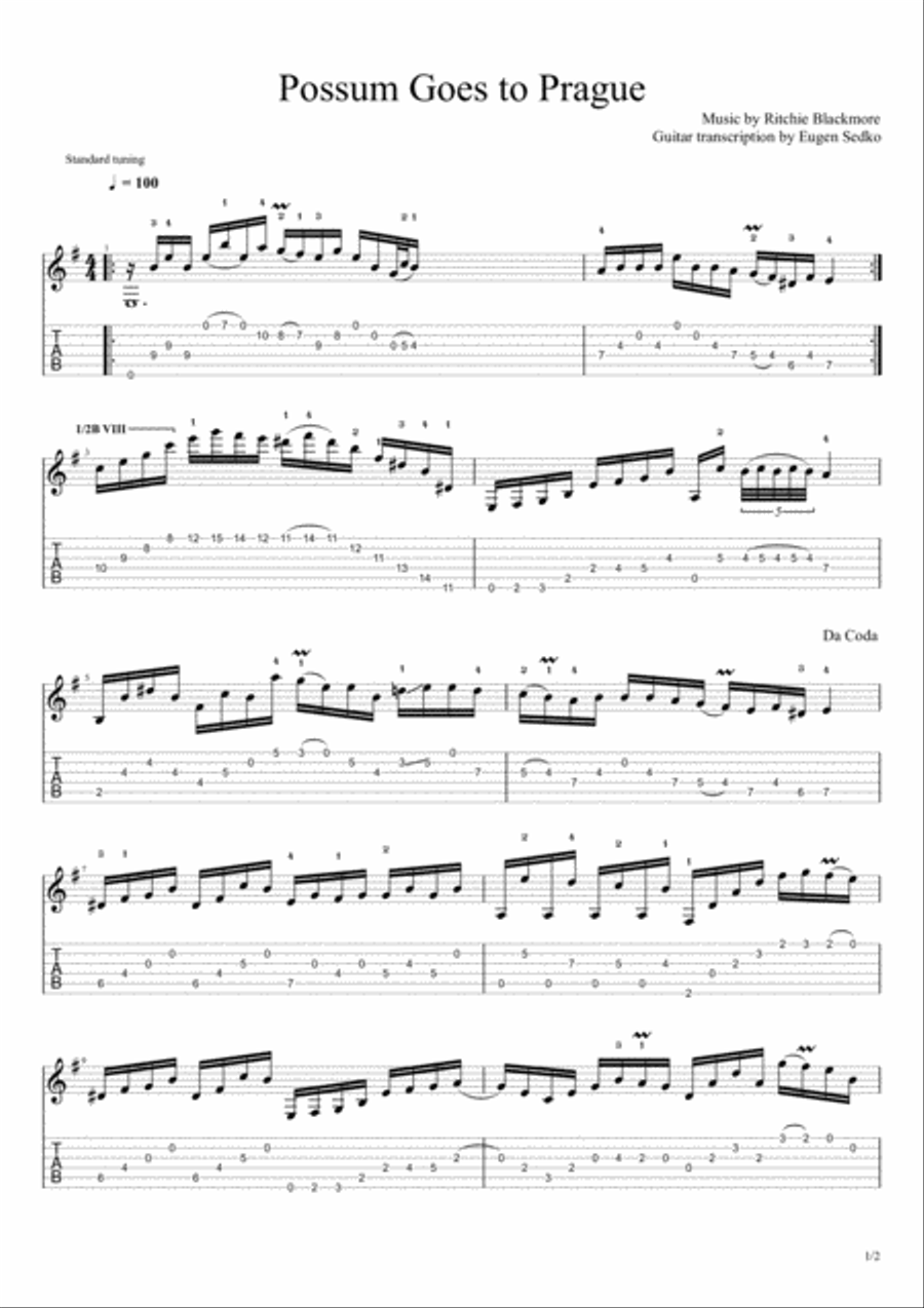 Possum Goes To Prague Guitar Tablature scores gallery preview page 1