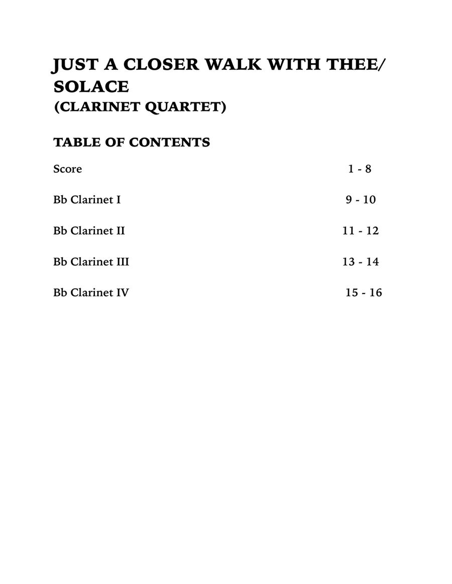 Just a Closer Walk with Thee / Solace (Clarinet Quartet) Clarinet Quartet scores gallery preview page 4