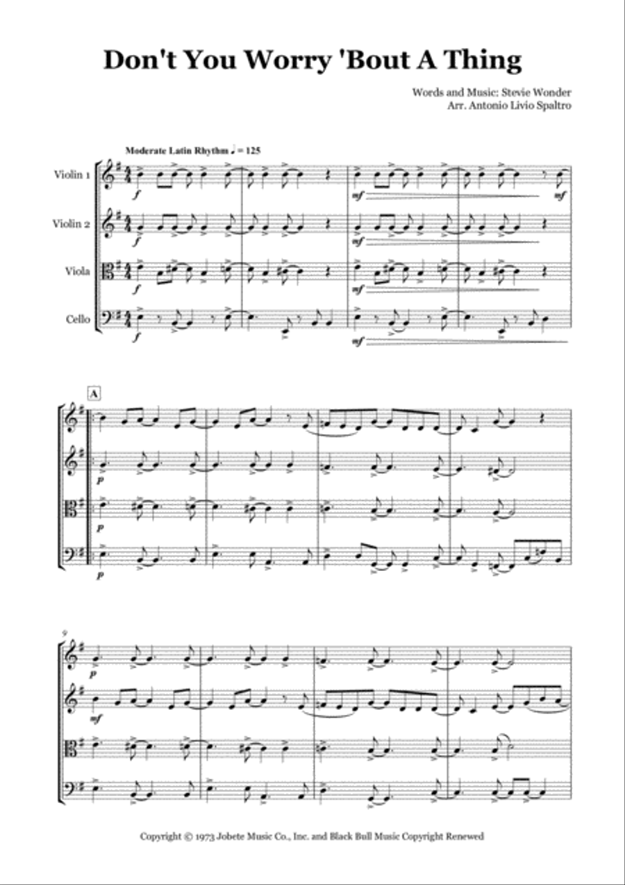 Don't You Worry 'bout A Thing String Quartet scores gallery preview page 3