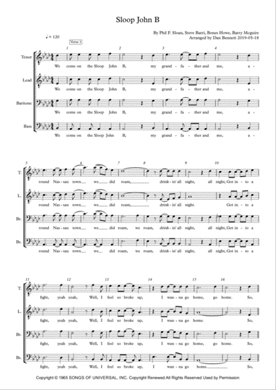 Sloop John B. TTBB scores gallery preview page 1
