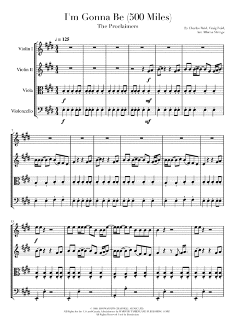 I'm Gonna Be (500 Miles) String Quartet scores gallery preview page 1