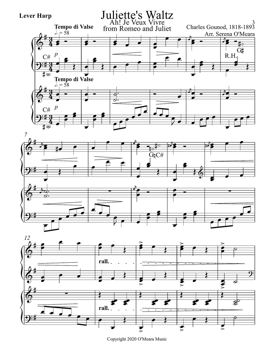 Juliette's Waltz - Lever Harp Score & Parts Celtic Harp scores gallery preview page 3