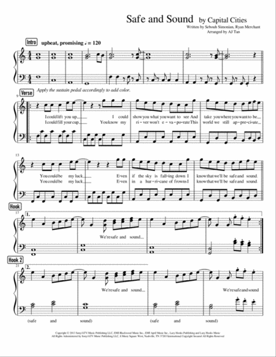 Safe And Sound Easy Piano scores gallery preview page 1
