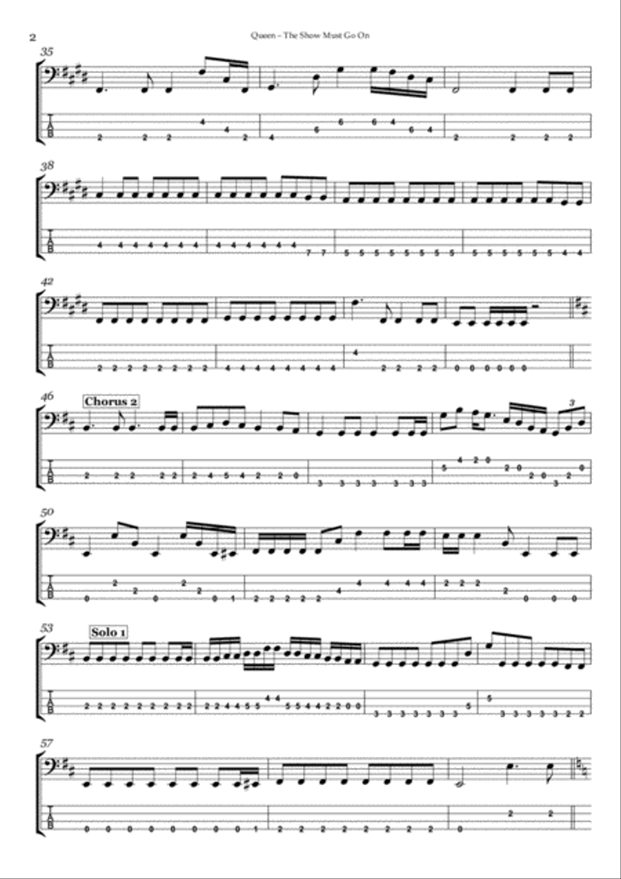 The Show Must Go On Bass Guitar scores gallery preview page 2