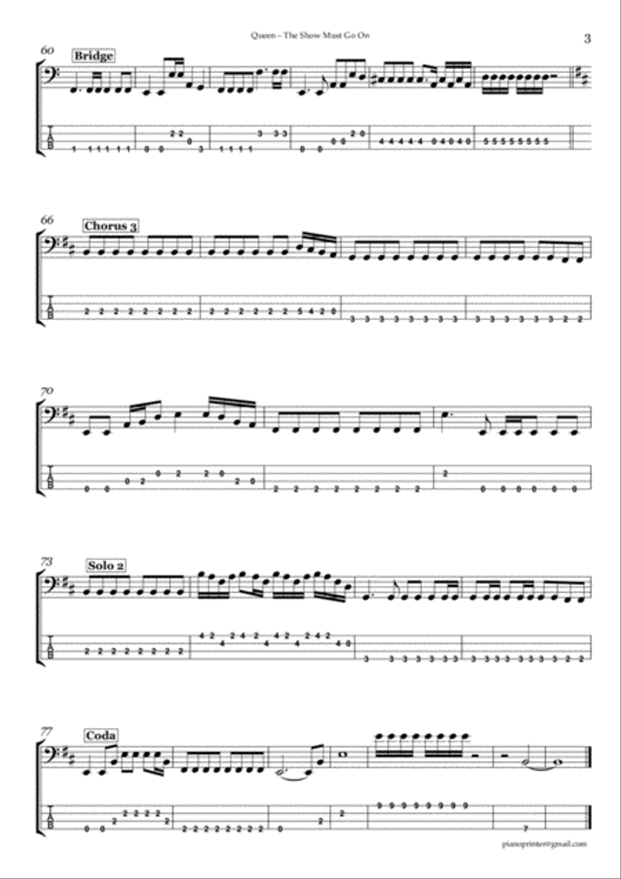 The Show Must Go On Bass Guitar scores gallery preview page 3