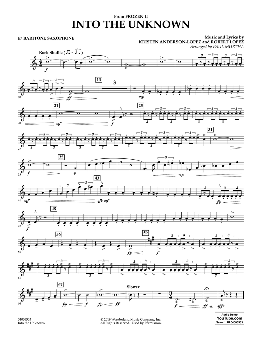 Into the Unknown (from Disney's Frozen 2) (arr. Paul Murtha) - Eb Baritone Saxophone Concert Band scores gallery preview page 1