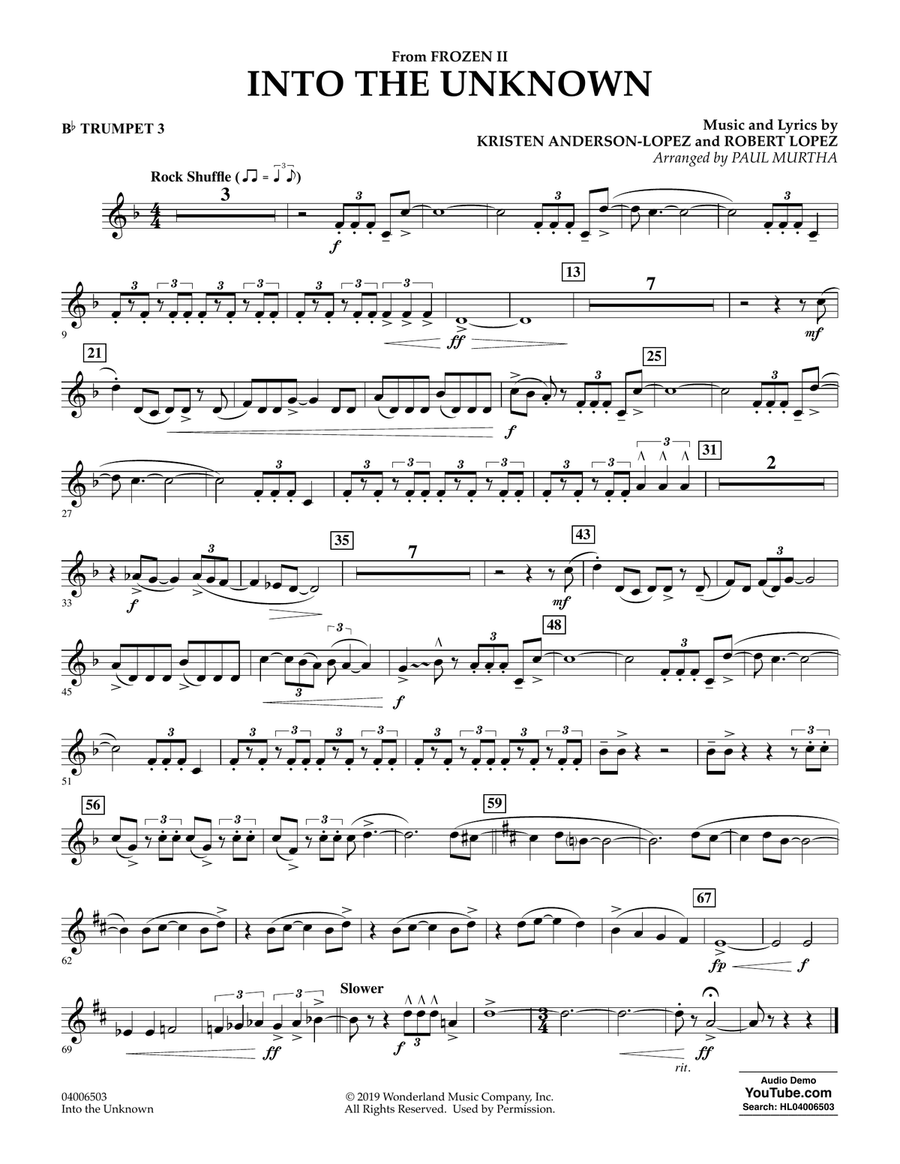 Into the Unknown (from Disney's Frozen 2) (arr. Paul Murtha) - Bb Trumpet 3 Concert Band scores gallery preview page 1