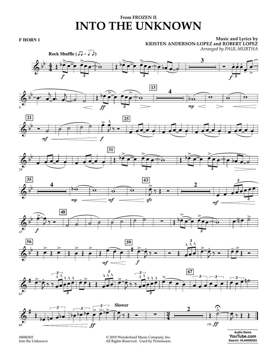 Into the Unknown (from Disney's Frozen 2) (arr. Paul Murtha) - F Horn 1 Concert Band scores gallery preview page 1