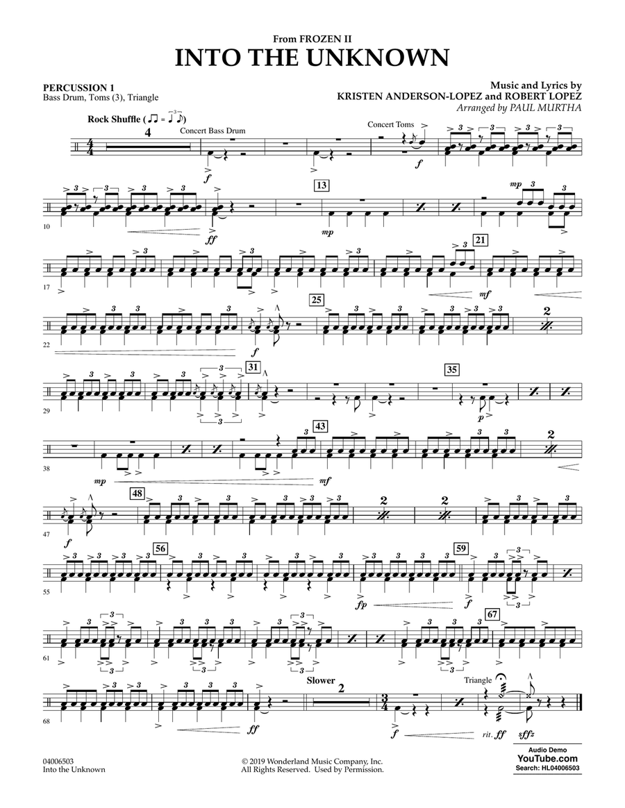 Into the Unknown (from Disney's Frozen 2) (arr. Paul Murtha) - Percussion 1 Concert Band scores gallery preview page 1