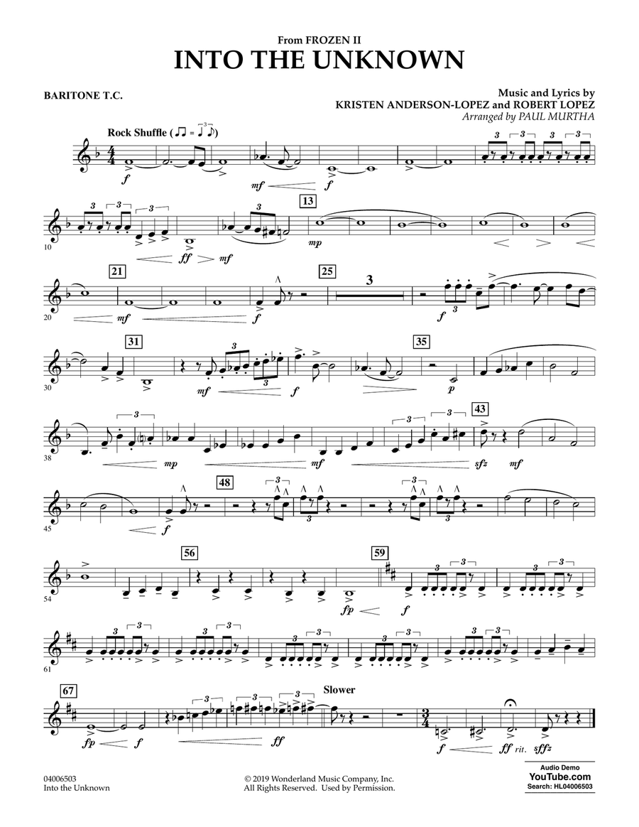 Into the Unknown (from Disney's Frozen 2) (arr. Paul Murtha) - Baritone T.C. Concert Band scores gallery preview page 1