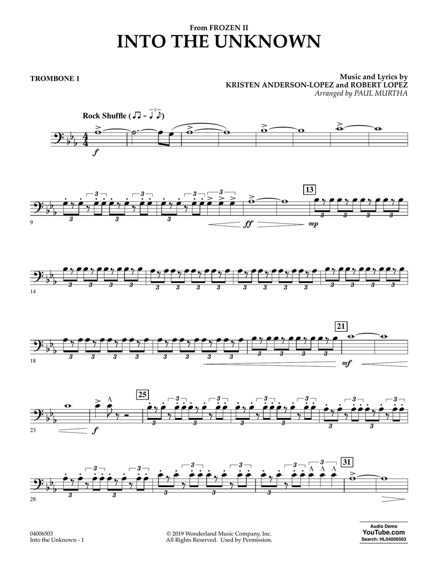 Into the Unknown (from Disney's Frozen 2) (arr. Paul Murtha) - Trombone 1 Concert Band scores gallery preview page 1