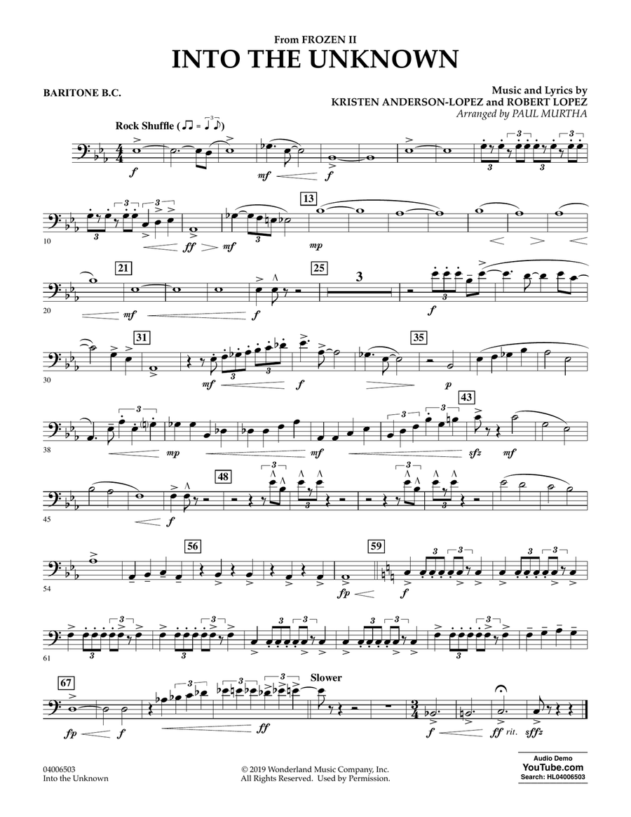 Into the Unknown (from Disney's Frozen 2) (arr. Paul Murtha) - Baritone B.C. Concert Band scores gallery preview page 1