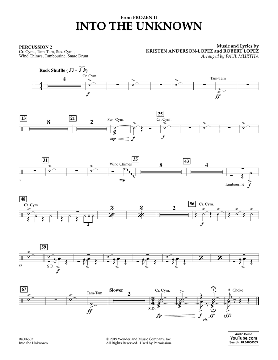 Into the Unknown (from Disney's Frozen 2) (arr. Paul Murtha) - Percussion 2 Concert Band scores gallery preview page 1