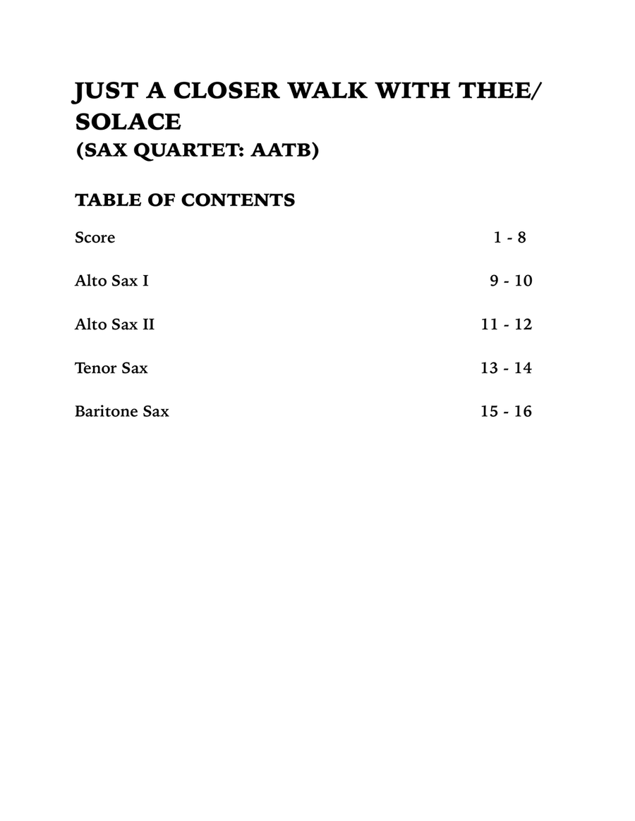 Just a Closer Walk with Thee / Solace (Sax Quartet: AATB) Saxophone Quartet scores gallery preview page 4