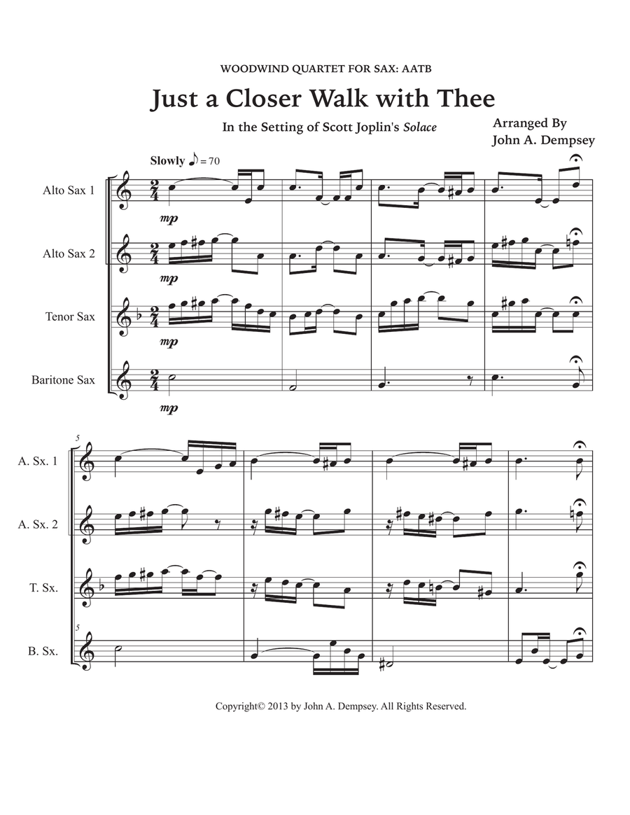 Just a Closer Walk with Thee / Solace (Sax Quartet: AATB) Saxophone Quartet scores gallery preview page 5