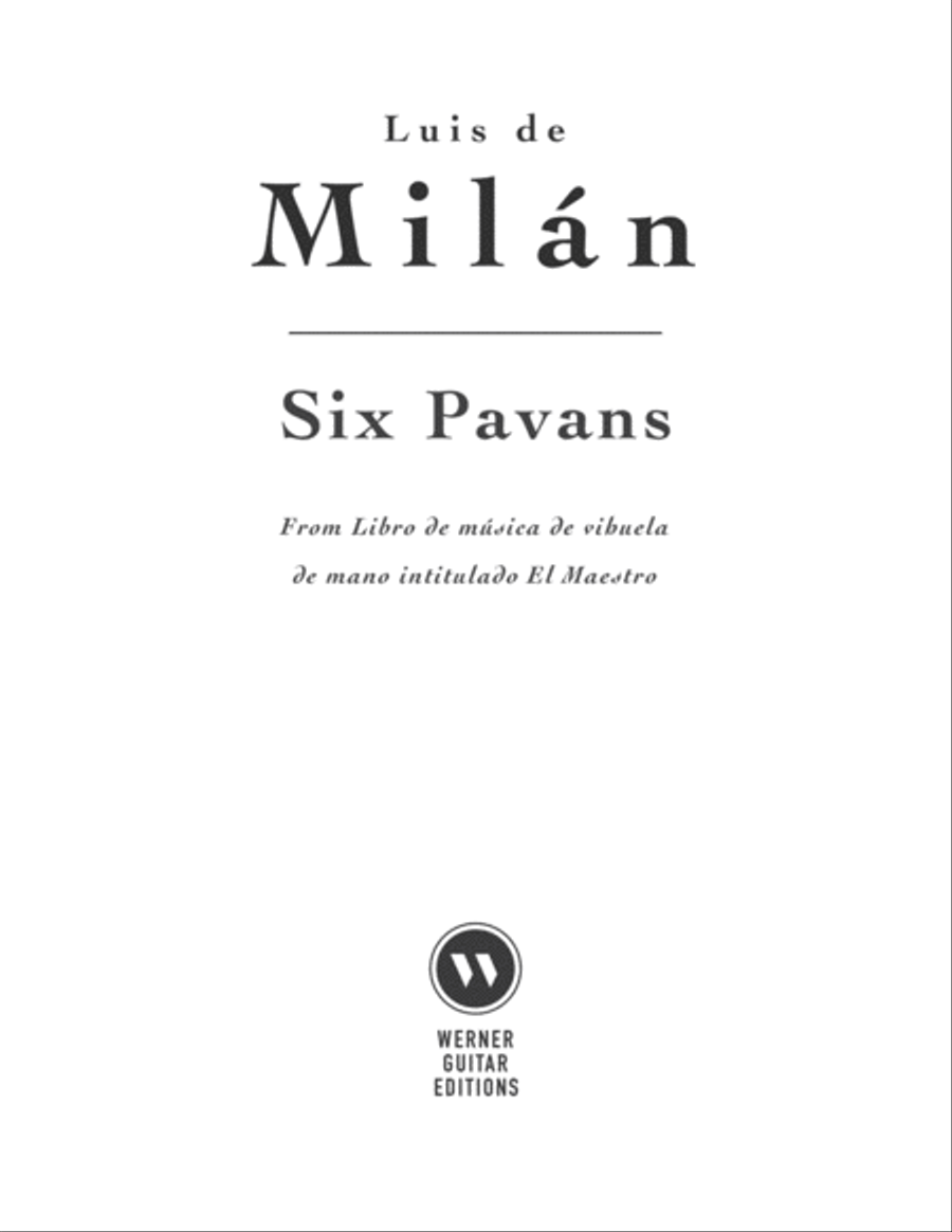 Six Pavans by Milan for Guitar Classical Guitar scores gallery preview page 1