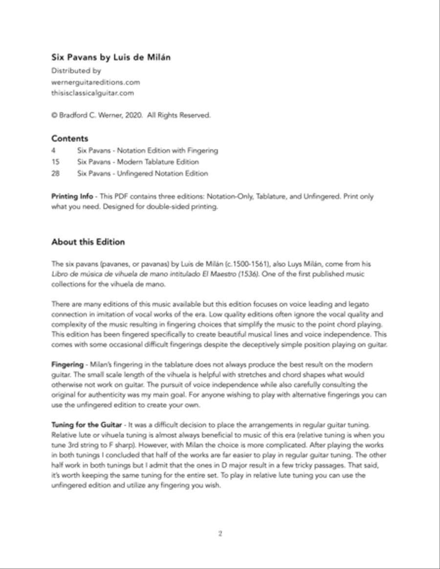 Six Pavans by Milan for Guitar Classical Guitar scores gallery preview page 2