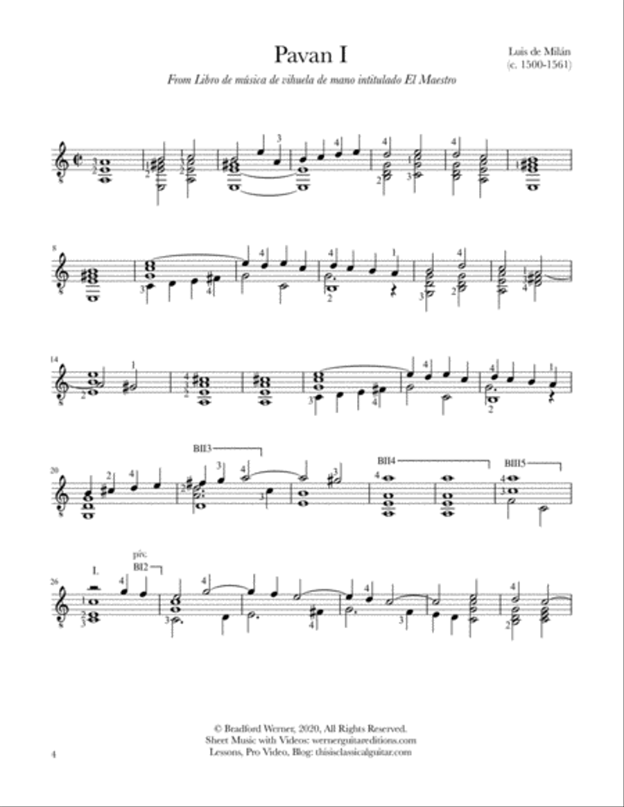 Six Pavans by Milan for Guitar Classical Guitar scores gallery preview page 4