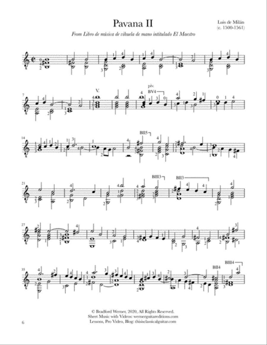 Six Pavans by Milan for Guitar Classical Guitar scores gallery preview page 6