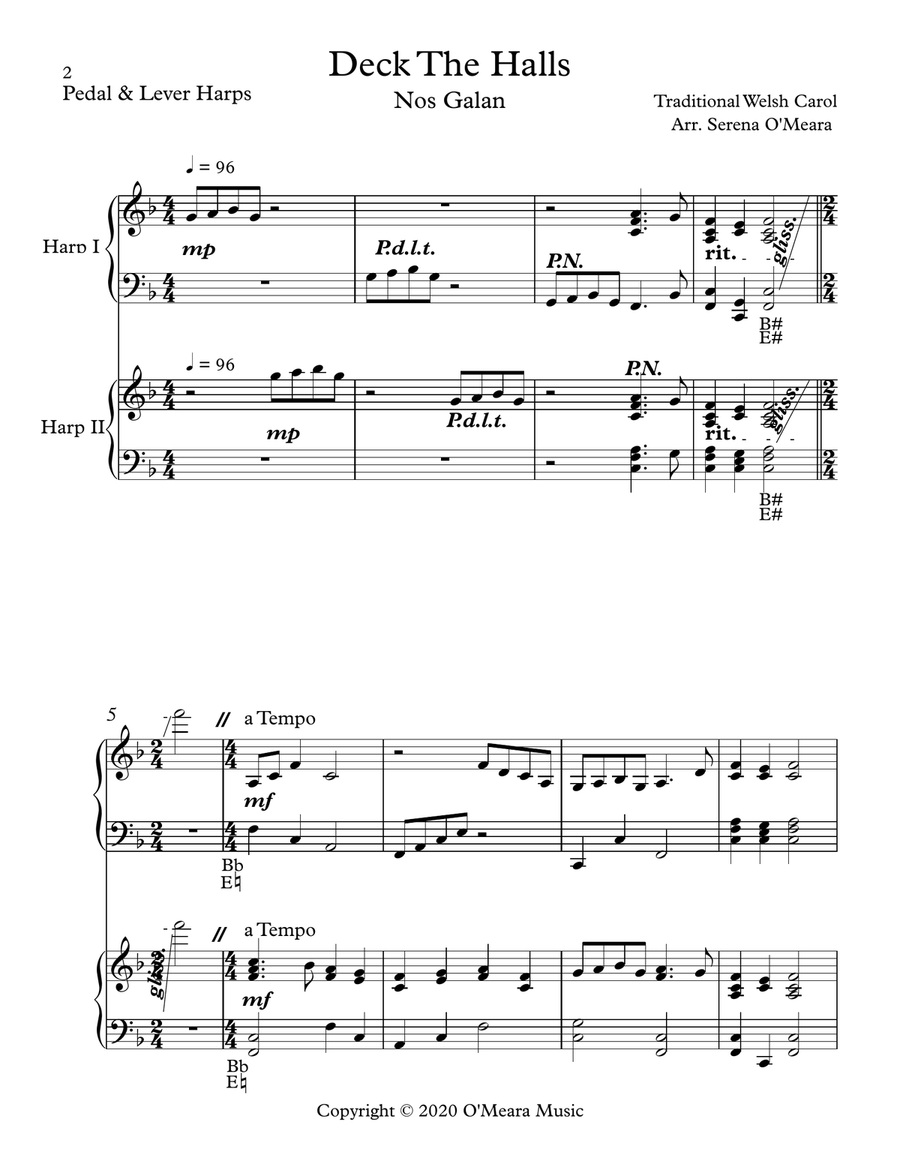 Deck The Halls, Harp Duet Celtic Harp scores gallery preview page 2