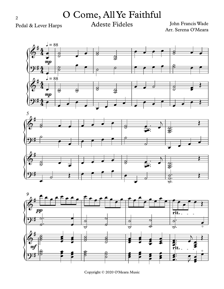 O Come, All Ye Faithful, Harp Duet Celtic Harp scores gallery preview page 2