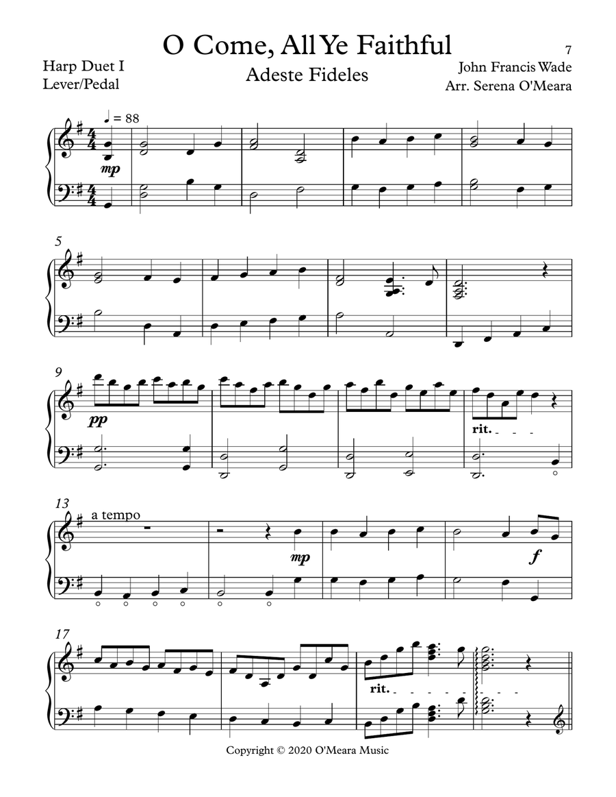 O Come, All Ye Faithful, Duet Harp I Celtic Harp scores gallery preview page 2