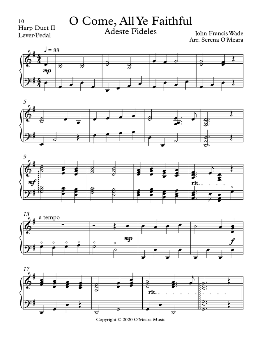 O Come, All Ye Faithful, Duet Harp II Celtic Harp scores gallery preview page 2